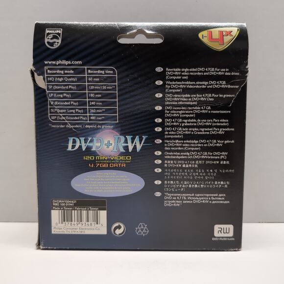 Philips DVD+RW 4.7GB 120 Minute 5 Pack Recordable Disks 1-4X Speed Sealed - Picture 4 of 12